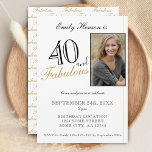 40 och Fabulous Elegant Script Photo Birthday Inbjudningar<br><div class="desc">40 och Fabulous Elegant Script Photo Birthday-inbjudan. Elegant fotot födelsedagsfest inbjudan. Fabulous mönster är på baksidan. Lägg till fotot och anpassa texten på inbjudan. Underbar för en kvinnas 40-årsdag party.</div>
