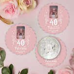 40 och Fabulous Foliage Rosa Photo 40:e födelsedag Underlägg Papper<br><div class="desc">40 och Fabulous Foliage Rosa Photo 40 Birthday Party Papprare Underlägg. 40 och fantastisk text i trendigets vita manus med namn och vit löv mot rosa bakgrund. Anpassa den med ditt foto,  ditt namn och din ålder.</div>