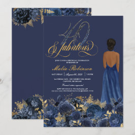 40 och Fabulous Formal Elegant Sapphire Birthday Inbjudningar