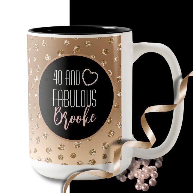 40 och Fabulous Glam Chic Girly Guld Black  Två-Tonad Mugg (Skapare uppladdad)