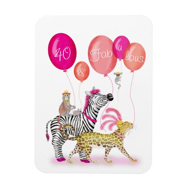 40 och Fabulous glamourous animals födelsedagskaln Magnet (Vertikal)