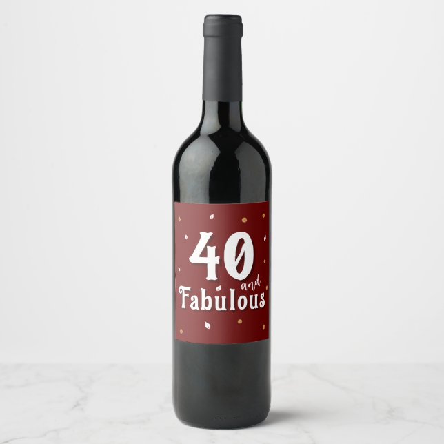 40 och Fabulous Glitter Red 40 Birthday Vinflaska Etikett (Framsida)