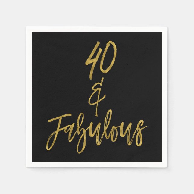 40 och Fabulous Gold Foil Birthday Napkins Pappersservett (Framsidan)