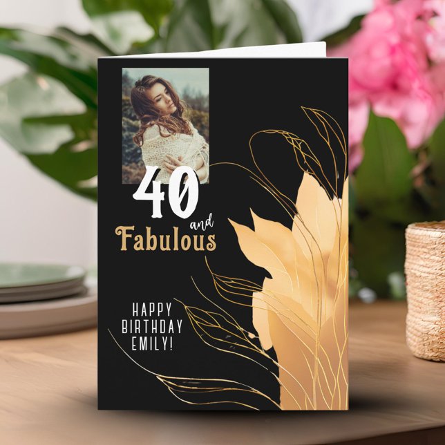 40 och Fabulous Guld Foliage 40 Birthday Photo Kort (Skapare uppladdad)