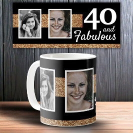 40 och Fabulous Guld Glitter 2 Foto 40:e födelseda Kaffemugg