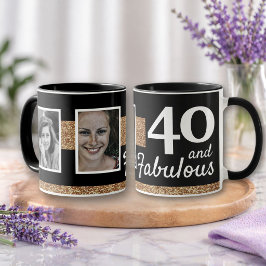 40 och Fabulous Guld Glitter 2 Foto 40:e födelseda Mugg