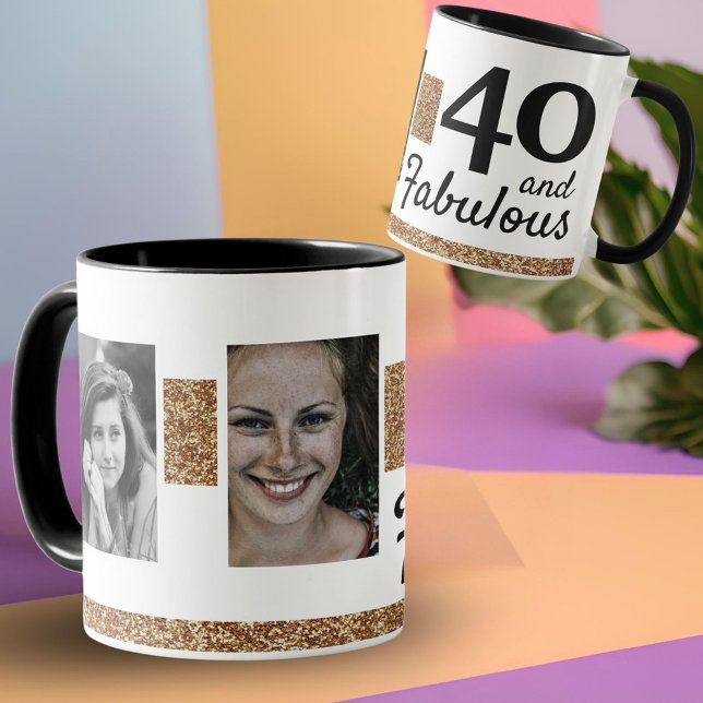 40 och Fabulous Guld Glitter 2 Foto 40:e födelseda Mugg (Skapare uppladdad)