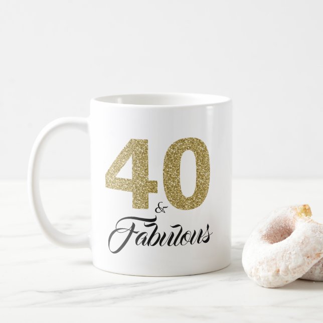40 och Fabulous Guld Glitter 40:e födelsedagen Kaffemugg (Med munk)
