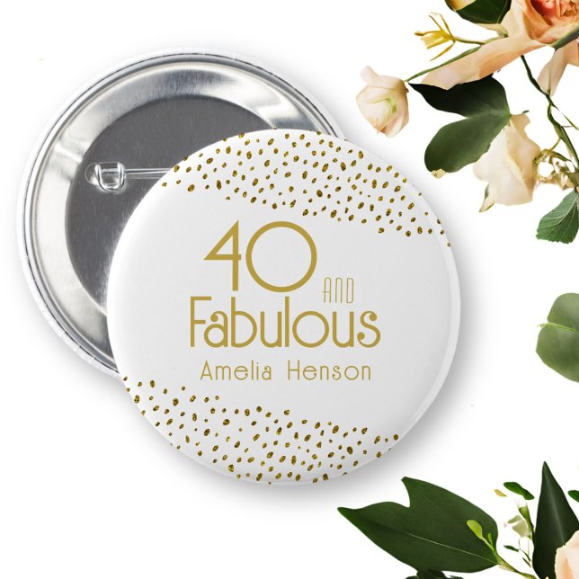 40 och Fabulous Guld Glitter 40:e födelsedagen Knapp (Skapare uppladdad)