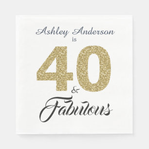 40 och Fabulous Guld Glitter 40:e födelsedagen Par Pappersservett