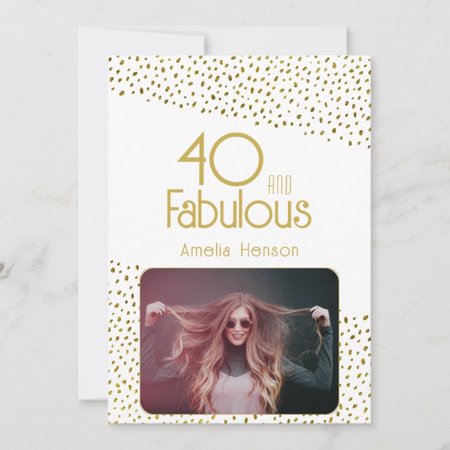 40 och Fabulous Guld Glitter Photo 40:e födelsedag Kort (Framsida)