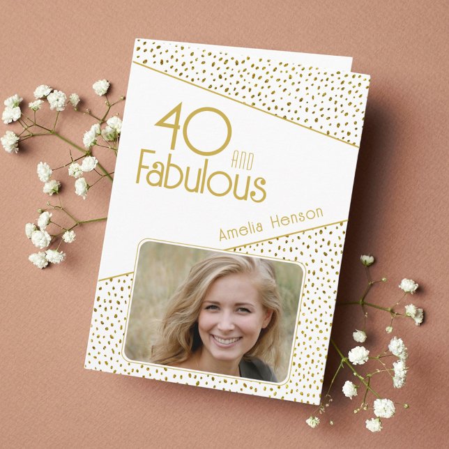 40 och Fabulous Guld Glitter Photo 40:e födelsedag Kort (Skapare uppladdad)