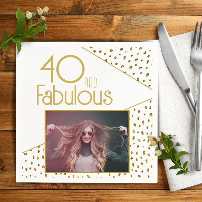 40 och Fabulous Guld Glitter Photo 40:e födelsedag Pappersservett (Skapare uppladdad)