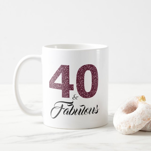 40 och Fabulous Lila Glitter 40:e födelsedagen Kaffemugg (Med munk)