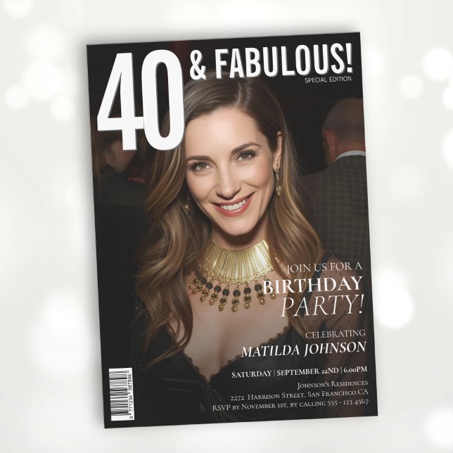 40 och Fabulous Magazine Cover 40 Birthday Inbjudningar (40 and Fabulous Magazine Cover 40th Birthday Invitation)