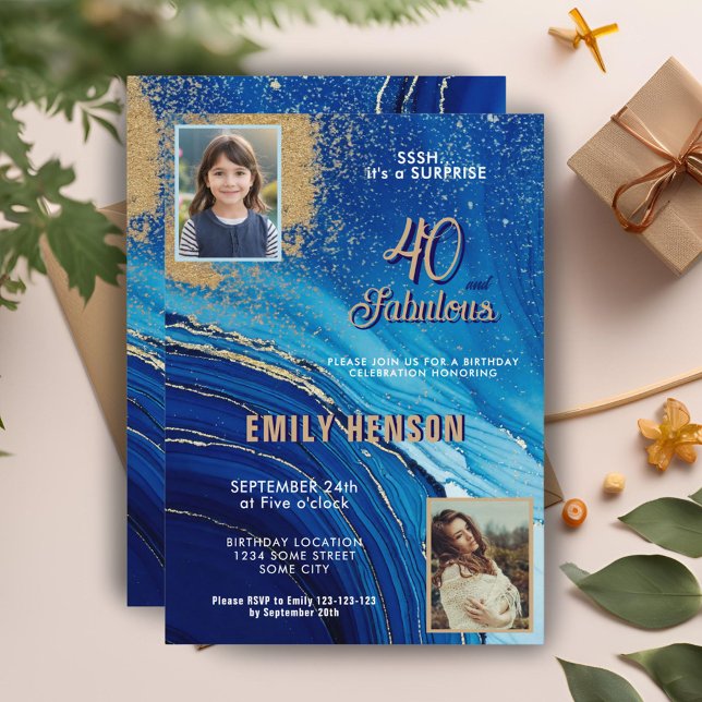 40 och Fabulous Marble Glitter 2 Photo Birthday Inbjudningar (Skapare uppladdad)
