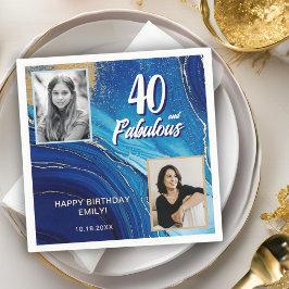 40 och Fabulous Marble Glitter 2 Photo Birthday Pappersservett