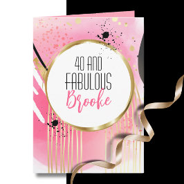 40 och Fabulous Minimum Rosa Guld Black Birthday Kort