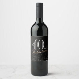 40 och Fabulous Modern and Elegant Black Birthday Vinflaska Etikett