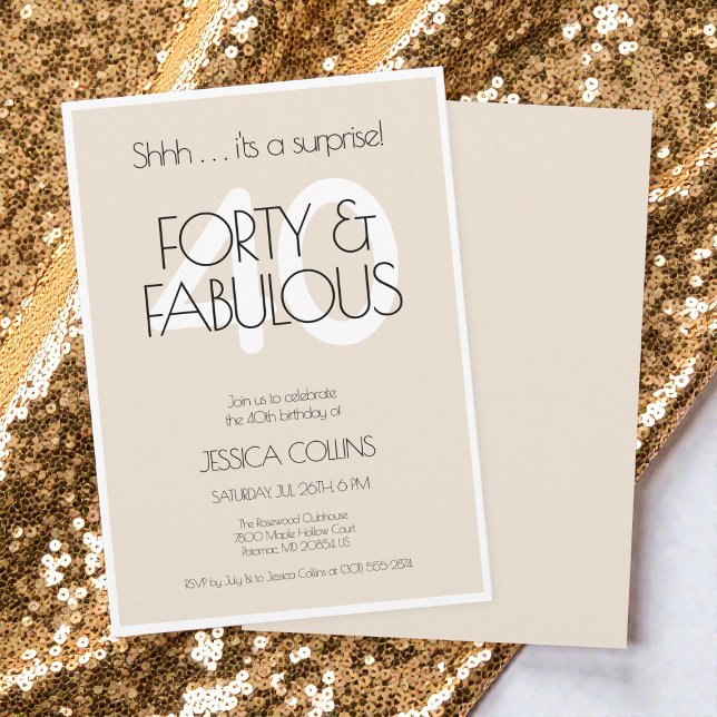 40- och Fabulous Modern Beige 40-Födelsedagsfest Inbjudningar (40 and Fabulous Modern Beige Forty Birthday Party Invitation)