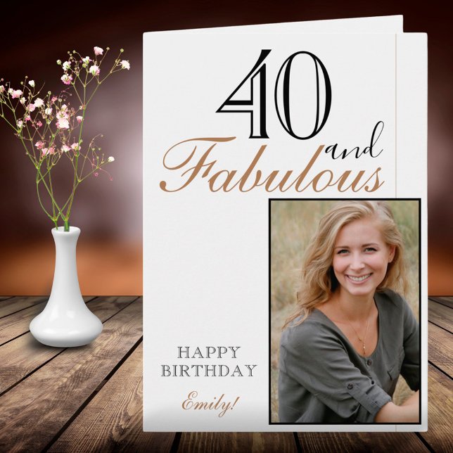 40 och Fabulous Modern Elegant Birthday Photo Kort (Skapare uppladdad)
