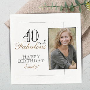 40 och Fabulous Modern Elegant Birthday Photo Pappersservett