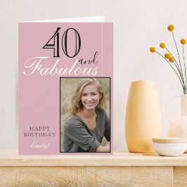 40 och Fabulous Modern Elegant Rosa Birthday Photo Kort