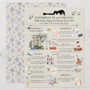 40 och Fabulous Nya Orleans Birthday Itinerary Inbjudningar