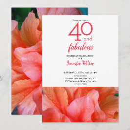 40 och Fabulous Orange Rosa Flower Photo Birthday Inbjudningar