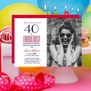 40 och Fabulous Photo 40 Birthday Party Inbjudningar