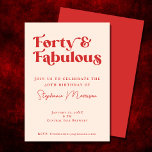 40 och Fabulous Red Bold Typography Birthday Inbjudningar<br><div class="desc">Få redot att fira i stil med vår 40:e inbjudan till Fabulous-festen! 🎉 Designad med djärv typografi är inbjudan lika unik, modern och trendig som du. Den djärva tomatrött en popo från färg till din speciella dag, skapar det en inbjudan att komma ihåg. Gå med oss för ett oförglömligt firande...</div>