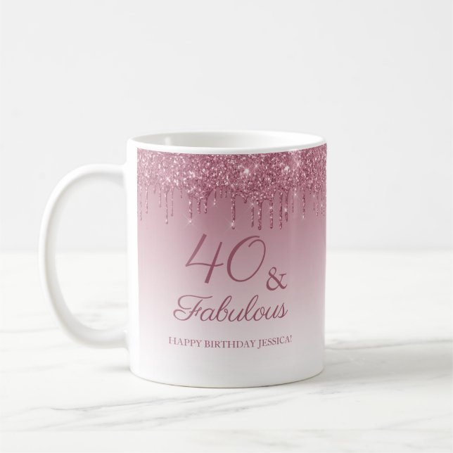 40 och Fabulous Ro Guld Rosa Dripping Glitter Kaffemugg (Vänster)