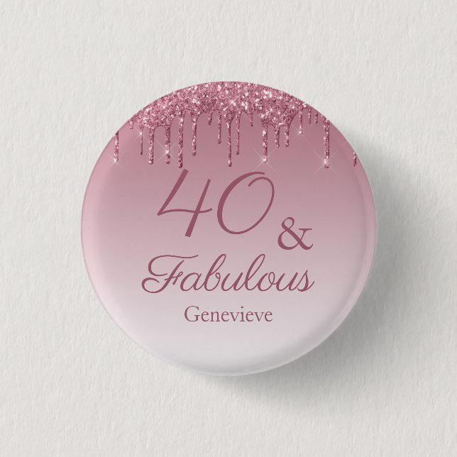 40 och Fabulous Ro Guld Rosa Dripping Glitter Knapp (Framsida)