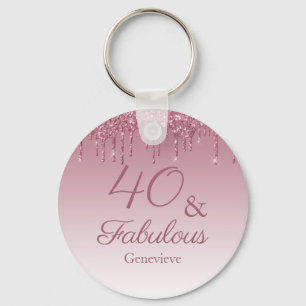 40 och Fabulous Ro Guld Rosa Dripping Glitter Nyckelring
