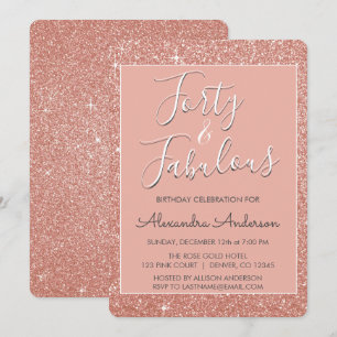 40 och Fabulous Ro Guld  Rosa Glitter Inbjudningar