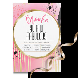 40 och Fabulous Rosa Black Abstrakt 40:e födelseda Inbjudningar