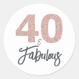 40 och Fabulous Rosa Glitter Födelsedagsfest Runt Klistermärke