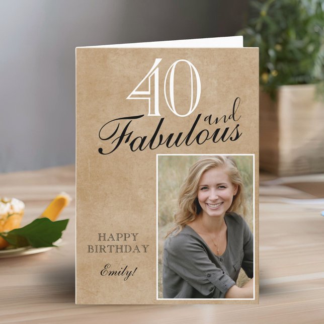 40 och Fabulous Rustic Elegant Birthday Photo Kort (Skapare uppladdad)
