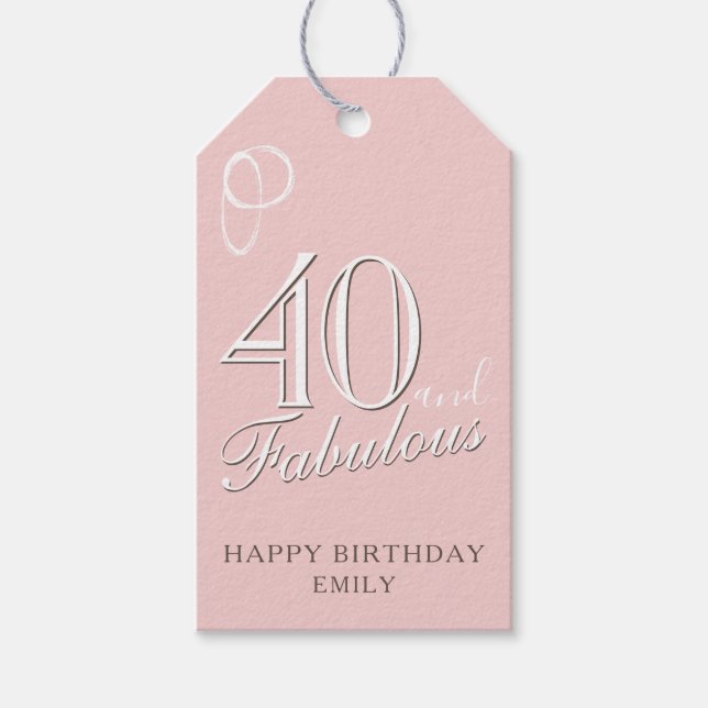 40 och Fabulous Script  Rosa 40:e födelsedagen Presentetikett (Framsidan)