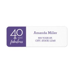 40 och Fabulous Violet and White Adressetiketters Returadress Etikett