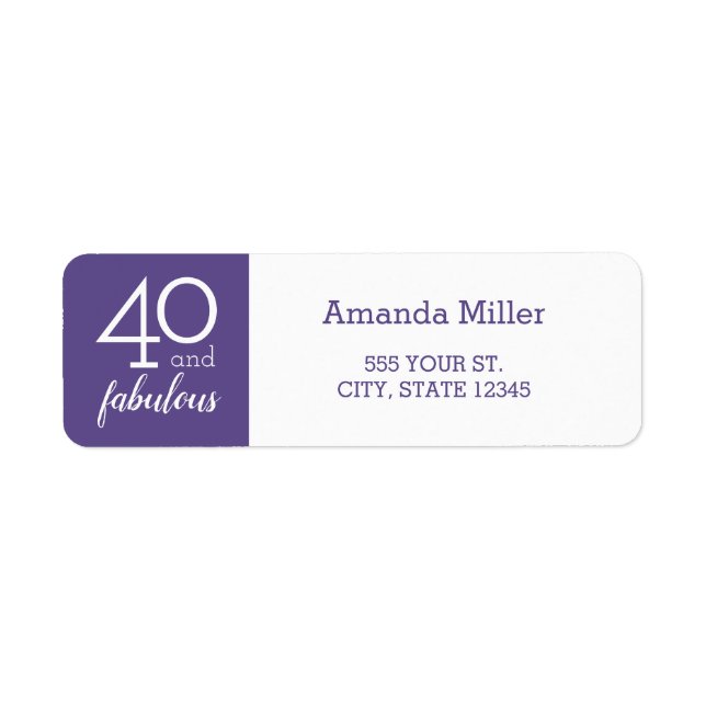40 och Fabulous Violet and White Adressetiketters Returadress Etikett (Framsidan)