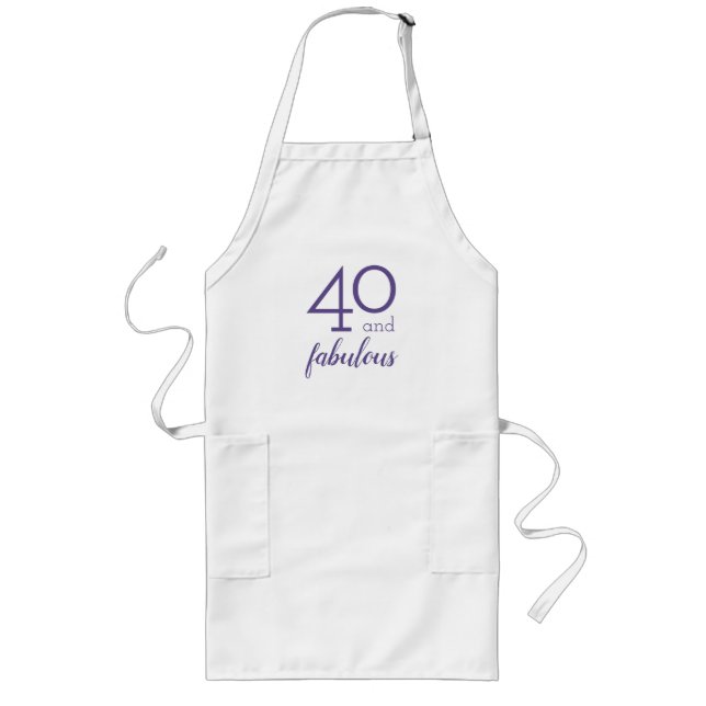 40 och Fabulous, Violet and White Apron Långt Förkläde (Framsidan)