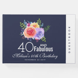 40 och Fabulous - Watercolor Blommigt Birthday Gästböcker