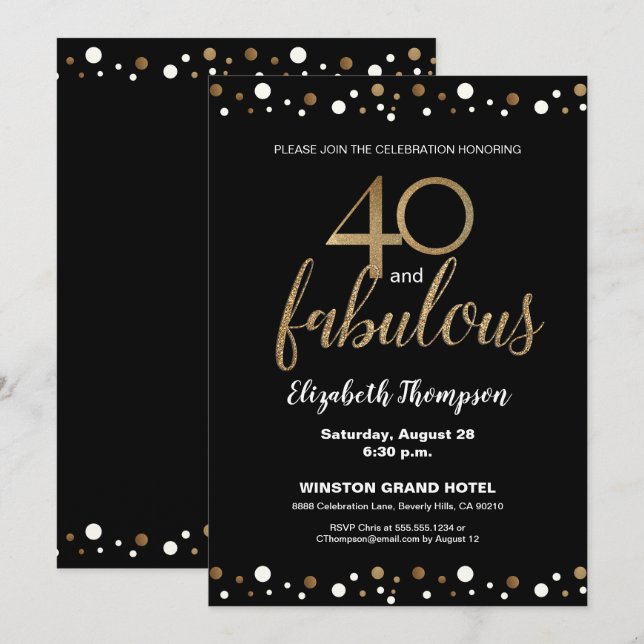 40 och fantastisk Anpassningsbar på 40-årsdagen fö Inbjudningar (Fram/baksida)