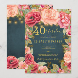 40 och fantastisk blomster elegant 40-årsfest inbjudningar