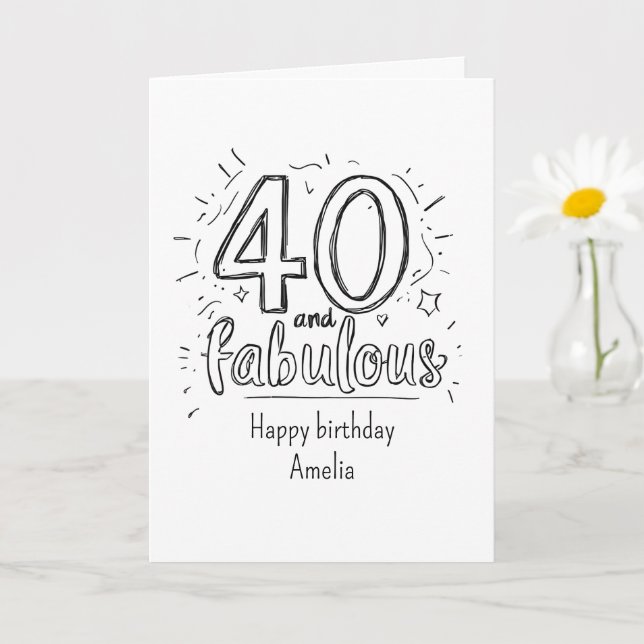 40 och fantastisk Doodle Grattis på födelsedagen Kort (Liten växt)