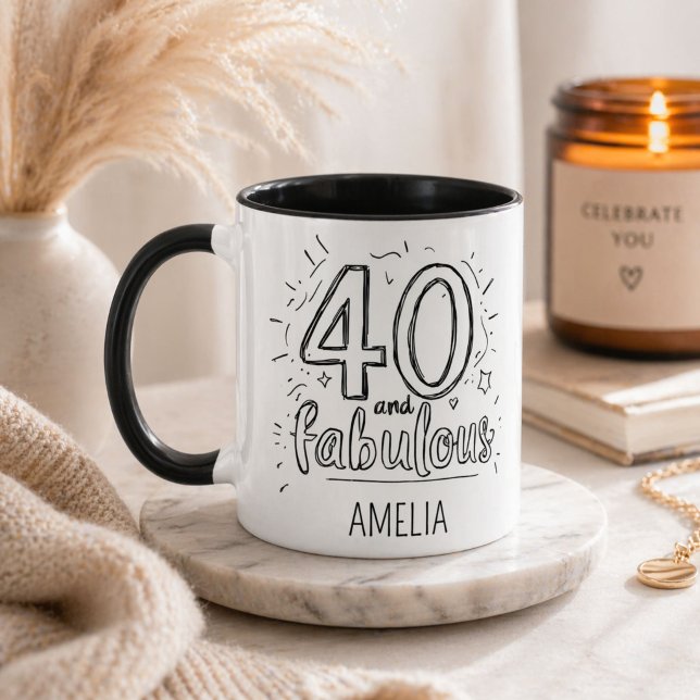 40 och fantastisk Doodle Grattis på födelsedagen Mugg (Skapare uppladdad)