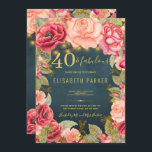 40 och fantastisk elegant för blommigt 40-årsdagen inbjudningar<br><div class="desc">Vintagen Luxury elegant romantic stil 40-årsbjudandefest med  rosa och persiko-peony ro och blommar gräns och golden rustic strings eller twinkle guld på midnattsblå krita. — inbjudan är lämpligt för vår eller sommarnatt,  höstfallsskorpa eller vintage utomhus - 30,  40,  50,  60,  70,  90,  100 - eller andra årsdagar för firande.</div>
