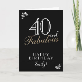 40 och fantastisk elegant svart 40-års födelsedags kort