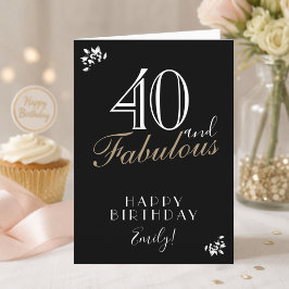 40 och fantastisk elegant svart 40-års födelsedags kort
